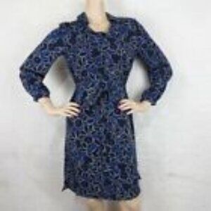 BANANA REPUBLIC   BLUE FLORAL LONG SLEEVES TIE WAIST CAREER DRESS SIZE: 4  NWT